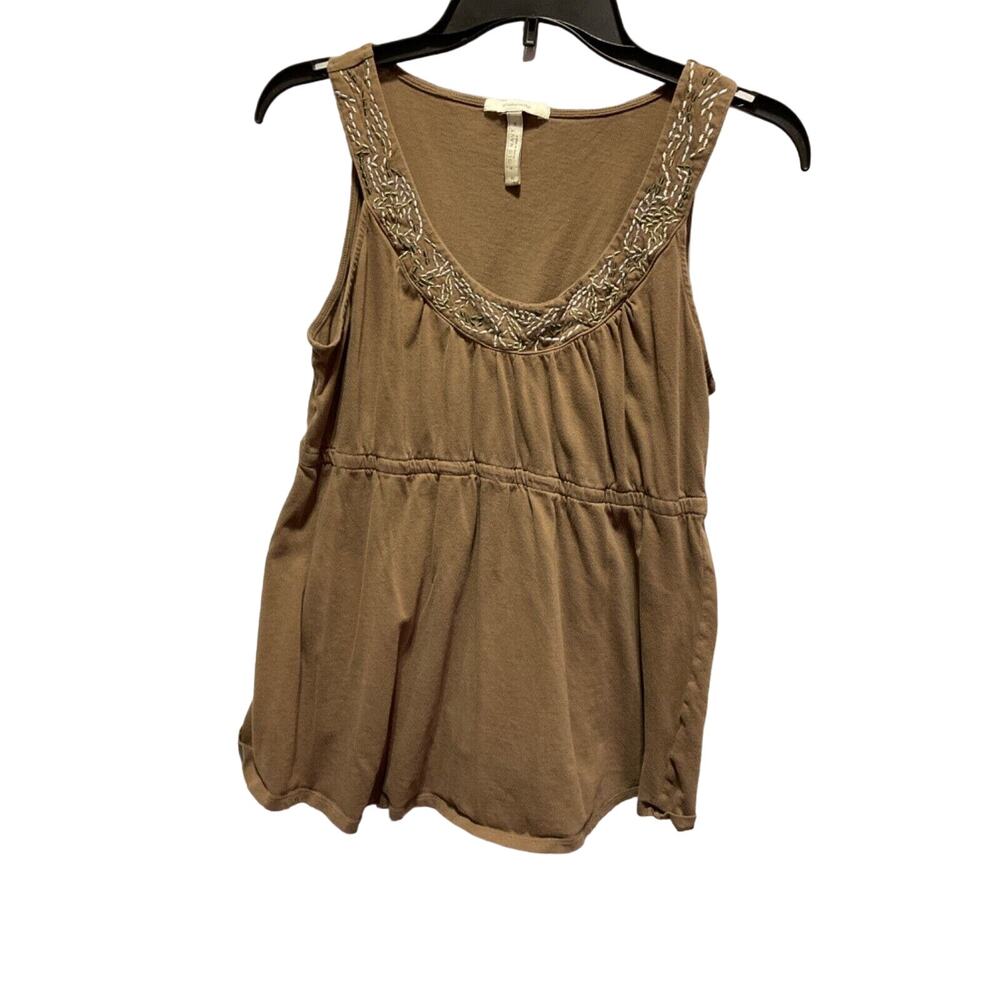 Old Navy Maternity Top M Brown Embroidered Neckline Sleeveless Cotton - Picture 1 of 4